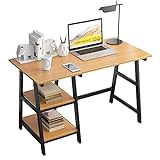 SogesPower Escritorio para ordenador, oficina, estudio, con marco de acero y 2 estantes, ofrece mucho espacio, 120 x 60...